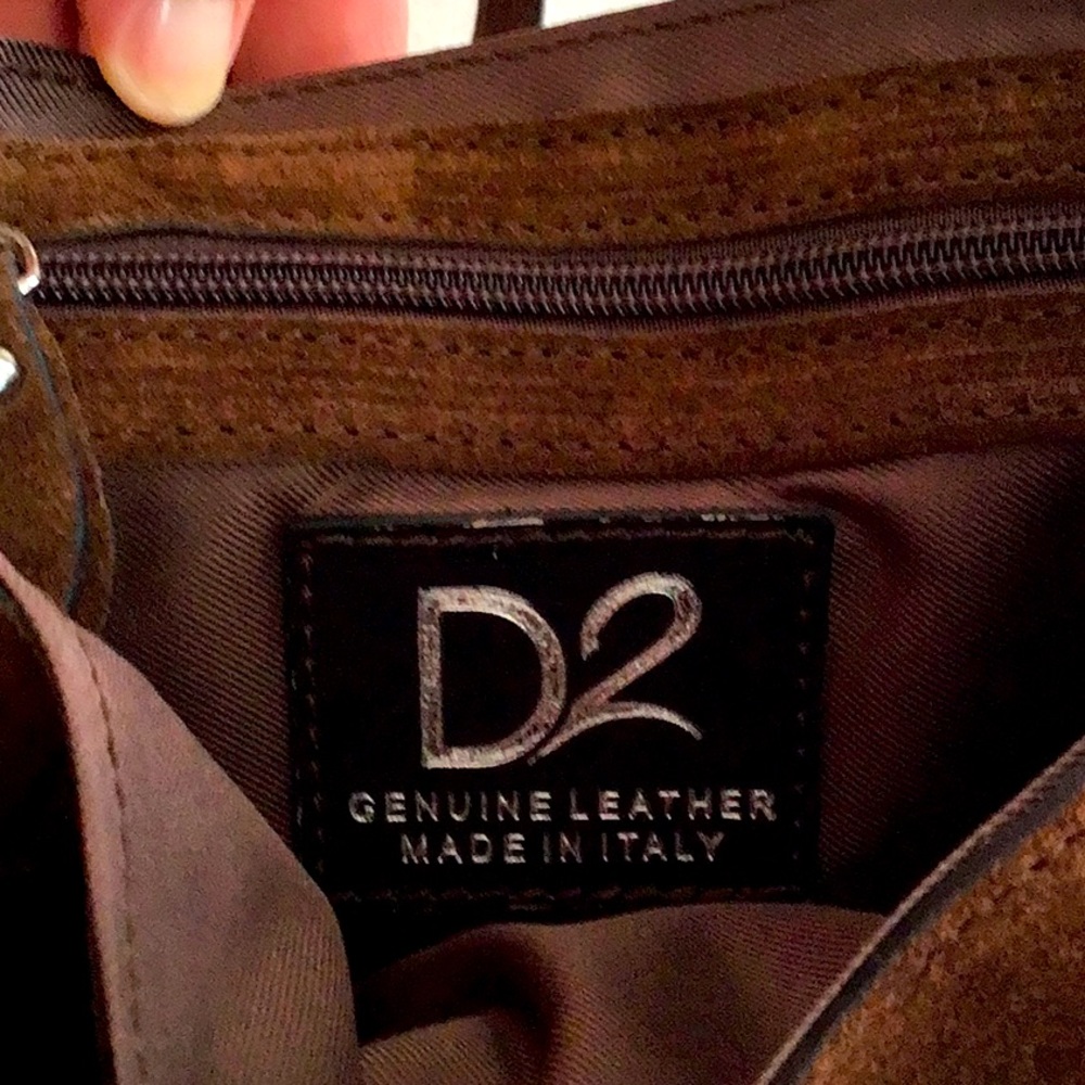 Italian leather and suede D2 small satchel in dark brown - Picture 3 of 9
